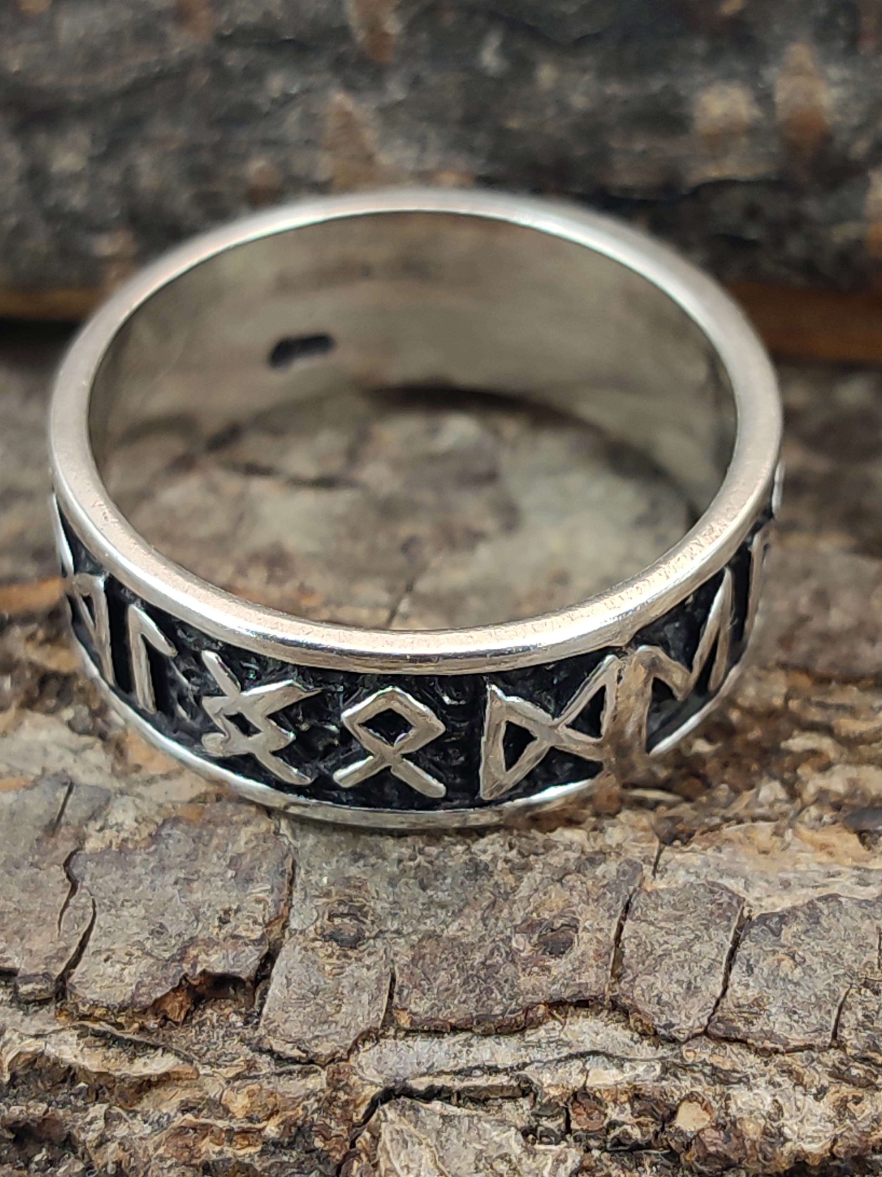 Gr. Futhark Fingerring Ring Leather of 50-80 Kiss Alphabet Silberring Runen Runenring