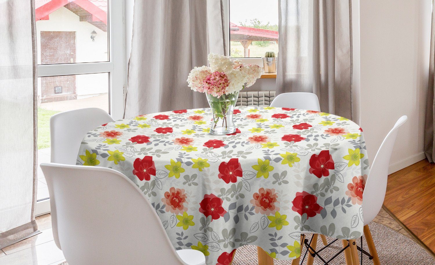 Abakuhaus Tischdecke Kreis Tischdecke Abdeckung für Esszimmer Küche Dekoration, Frühling Schönheit der Sommer-Blüten