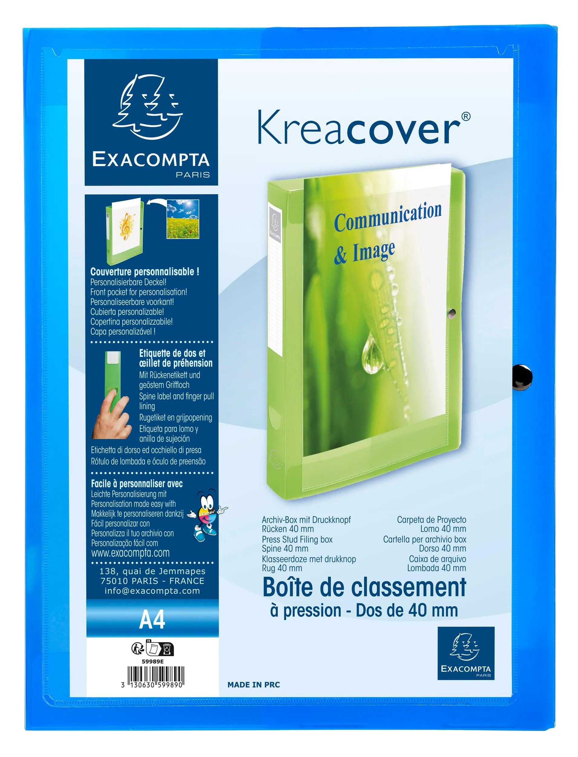 EXACOMPTA Archivcontainer 5x Archivbox + Knopf PP 700µ, Rücken 40mm, A4, sortiert, 59989E, Boxen mit Druckknopf