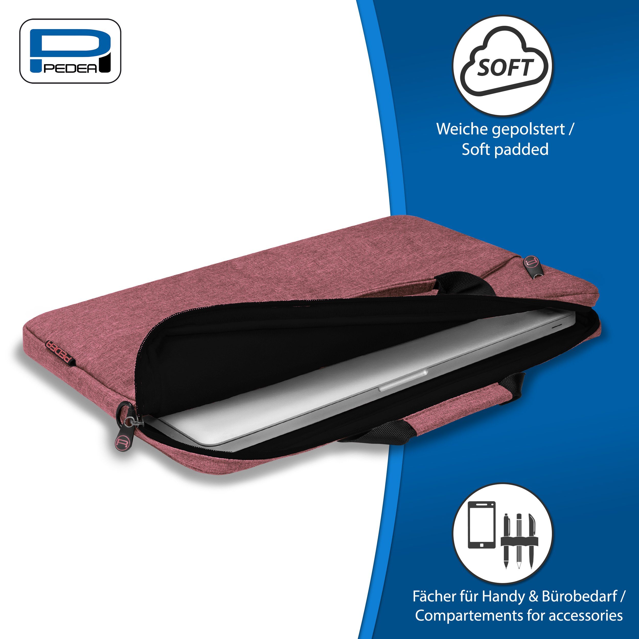 PEDEA Laptoptasche FASHION Umhängetasche mit Polsterung 13,3 / 15,6 / 17,3 Zoll, Umhängetasche mit dicken Polsterung und fleeceartigem Innenfutter