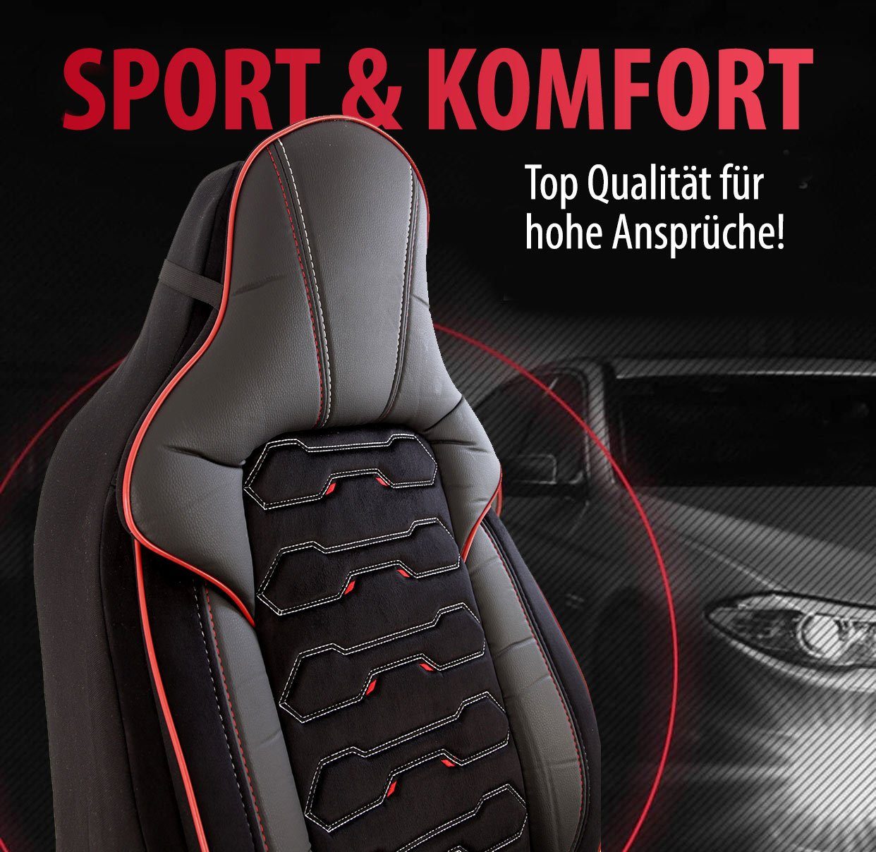 RoyalClass® Autositzbezug Sitzbezüge passend Airbag Set, (Schwarz-Rot für Fahrersitzbezug, 1 für A1 geeignet 1 Beifahrersitzbezug, Audi Class)