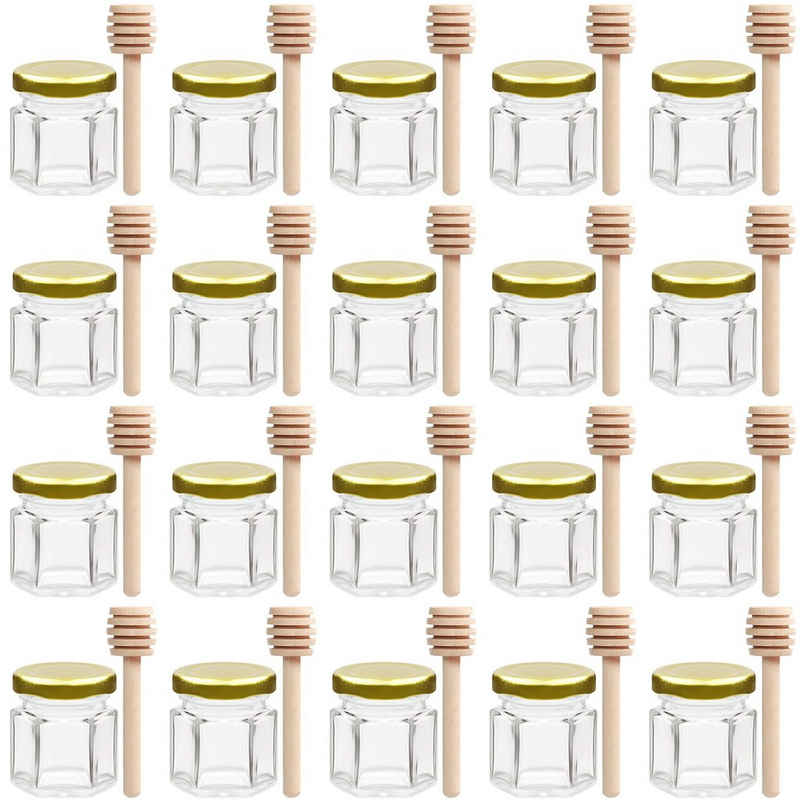 Belle Vous Aufbewahrungsdose 20 Stück Mini Honiggläser in Hexagonform, Kleine Hexagon Honiggläser - 20 Stück