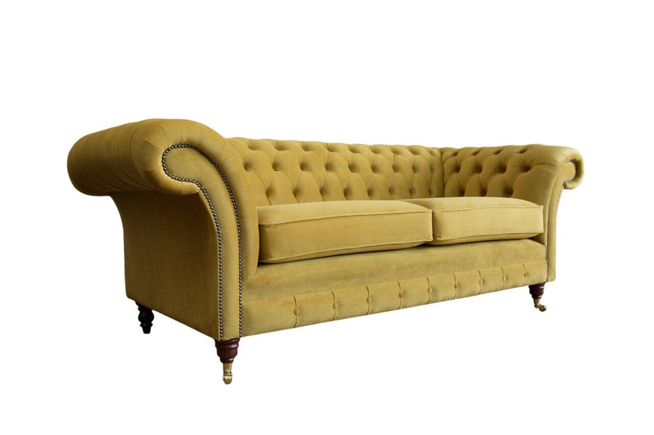 JVmoebel Chesterfield-Sofa Chesterfield Couch Dreisitzer Samt Gelb Klassische Polstermöbel, 1 Teile, Made in Europe