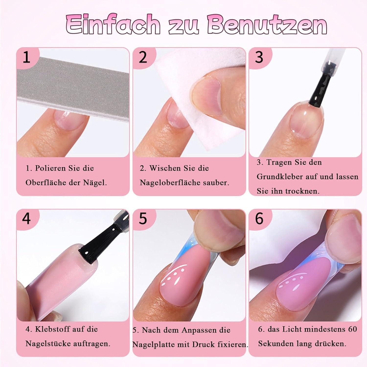 LuxusKollektion Kunstfingernägel Künstliche Nägel 24er Set lila French Blumen kurz quadratisch