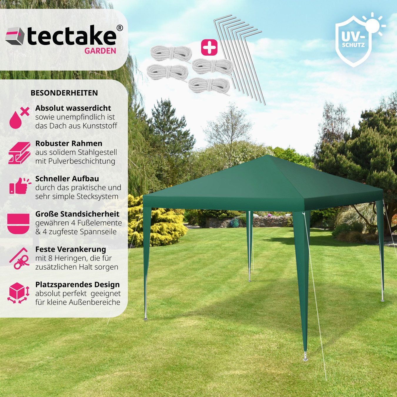 tectake Pavillon Terrassenüberdachung Kara 3x3 m, günstig online kaufen