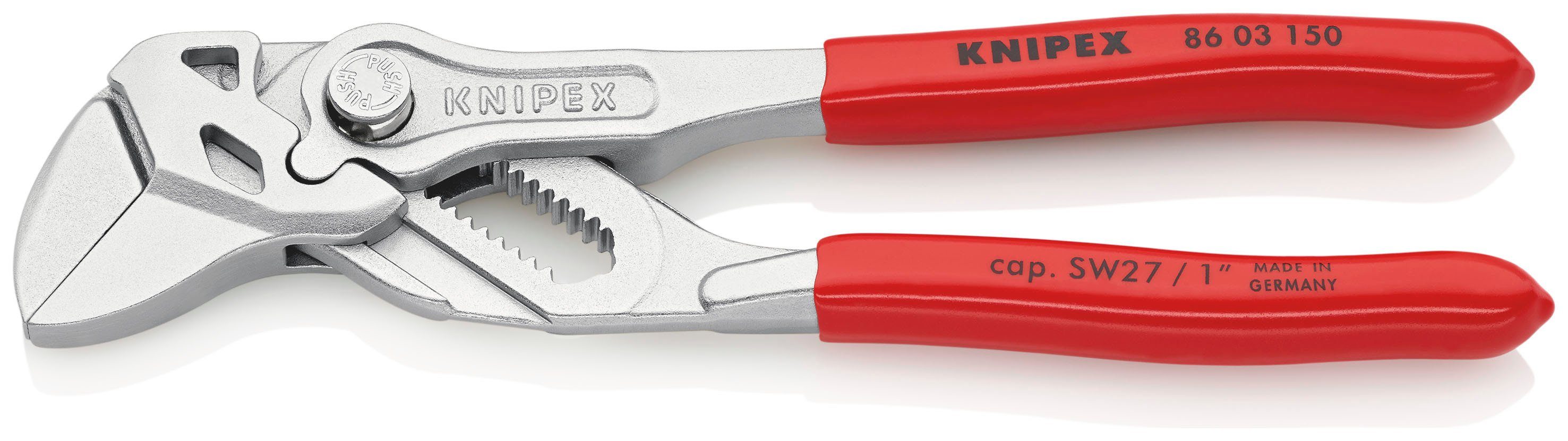 Knipex Zangenschlüssel 86 03 150 Zange und Schraubenschlüssel in einem Werkzeug, 1-tlg., verchromt, mit Kunststoff überzogen 150 mm