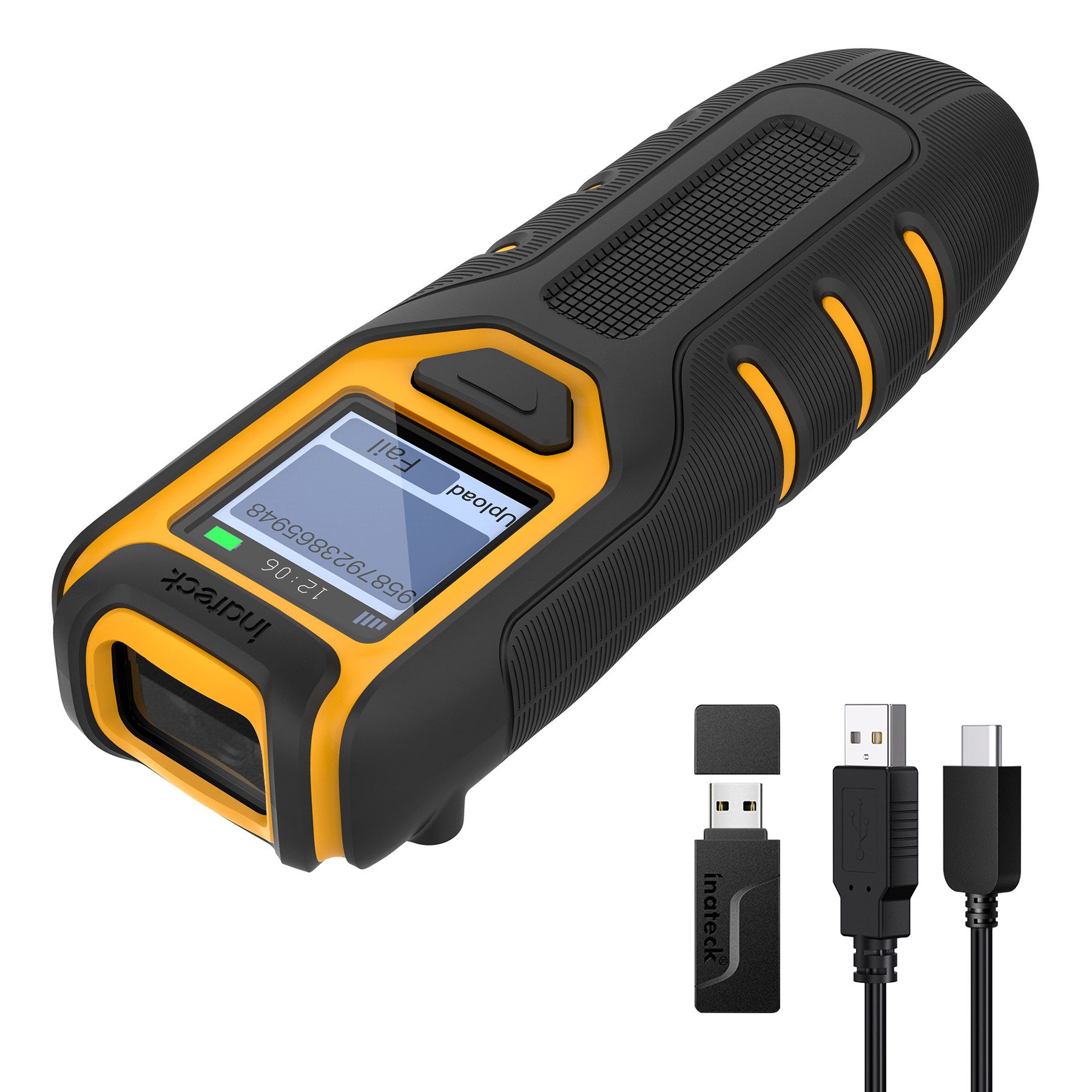 Inateck 1D Barcode Scanner Kabellos Bluetooth mit Bildschirm Tragbarer 2,4 GHz Handscanner, (mit App und SDK)