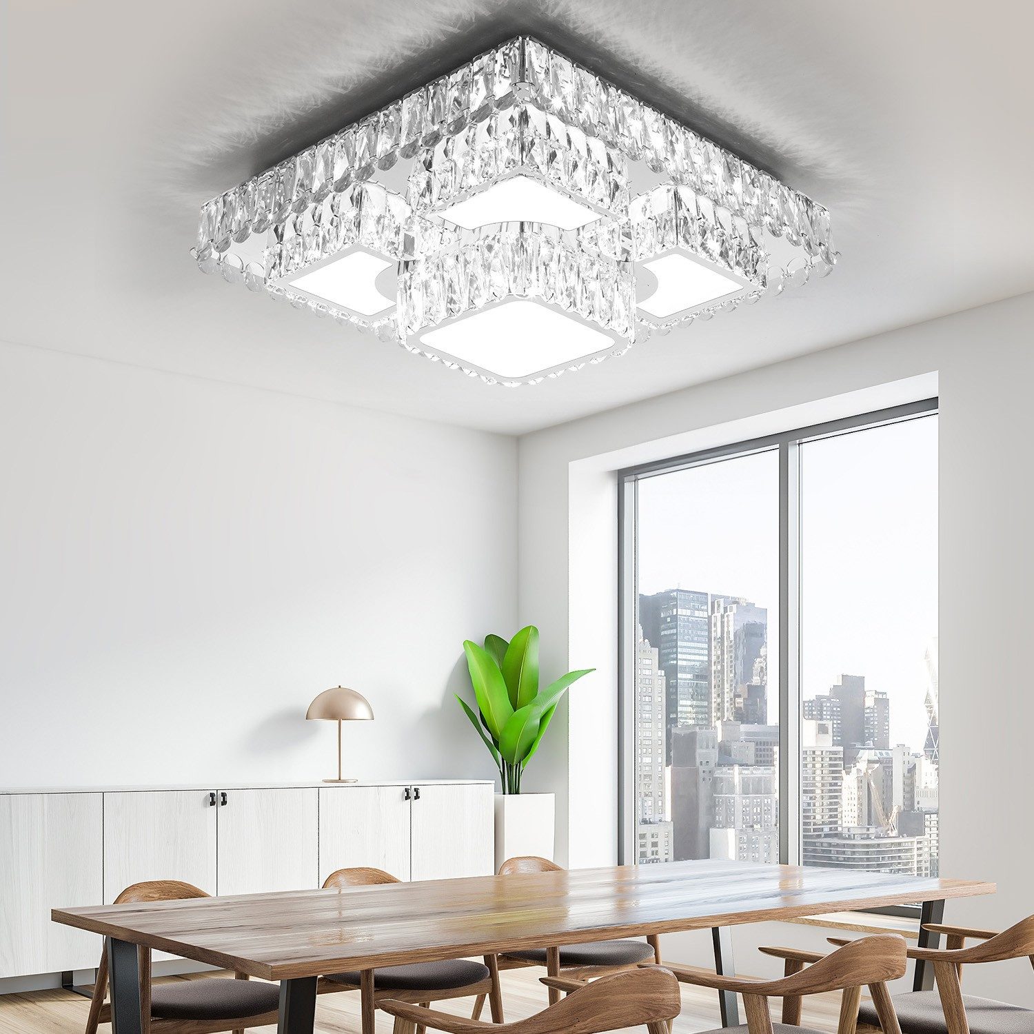 oyajia LED Deckenleuchte 60W LED Deckenleuchte Kristall K9 Edelstahl mit Fernbedienung dimmba, LED fest integriert, warmweiß, kaltweiß, neutralweiß, Lichtfarbe und Helligkeit mit Fernbedienung, 50x50x20cm