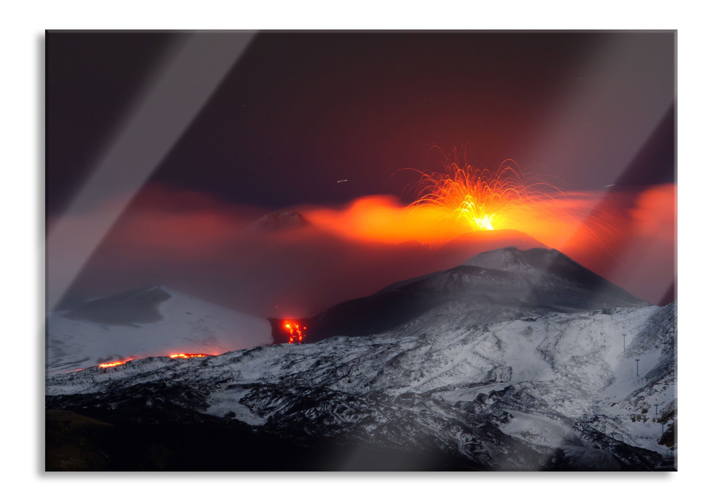 Echtglas, inkl. Vulkanausbruch, (1 Aufhängungen Gefährlicher aus Gefährlicher Pixxprint Vulkanausbruch Abstandshalter Glasbild und St), Glasbild
