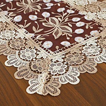 GelldG Tischläufer Spitzen-Tischläufer mit floralem Muster, Polyester, rechteckig