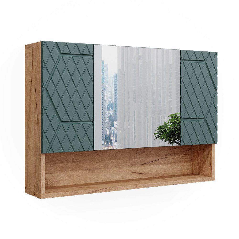 Vicco Badezimmerspiegelschrank Irma, Goldkraft Eiche/Grün, 80.1 günstig online kaufen