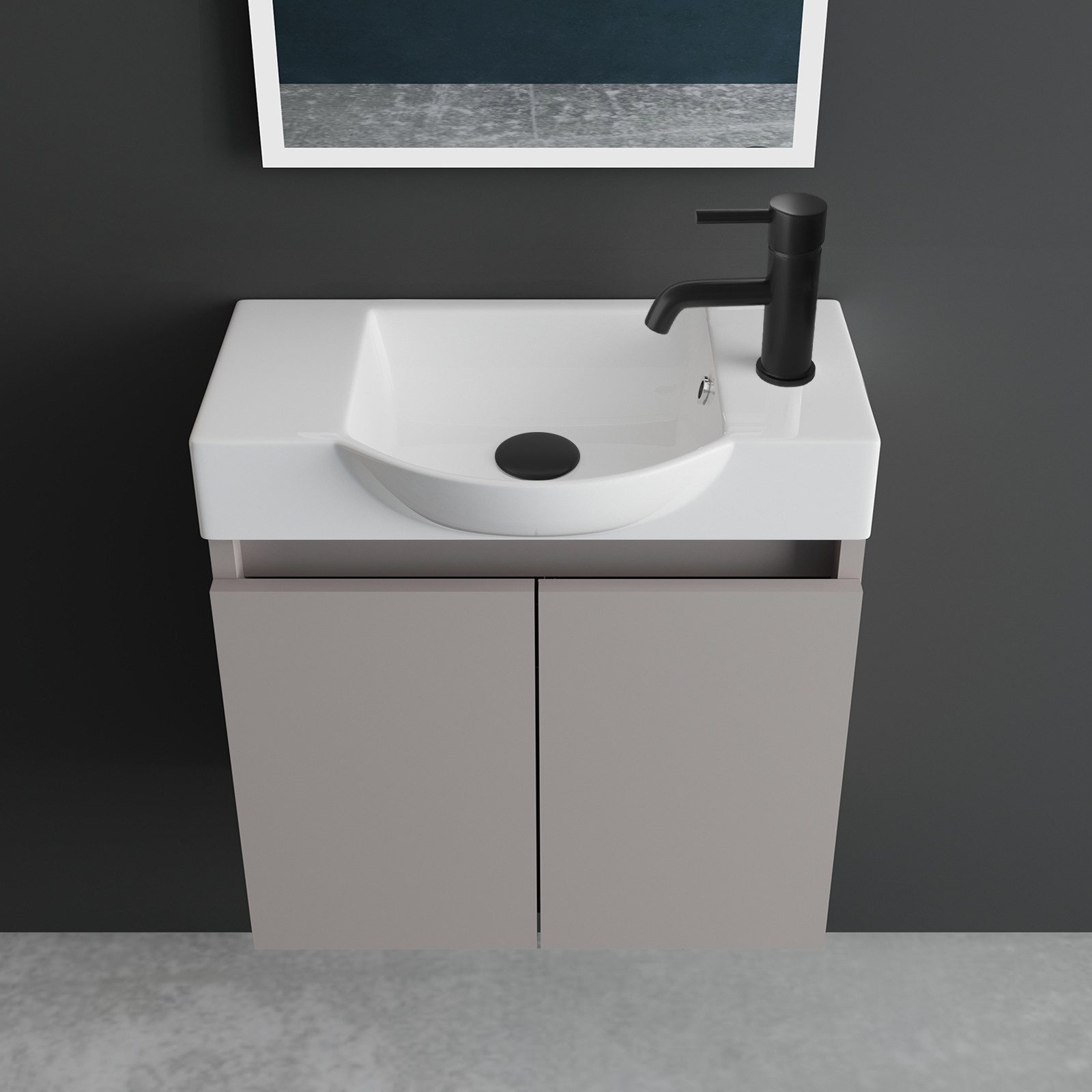 Alpenberger Badmöbel-Set Gäste WC Waschbecken mit Unterschrank klein hängend 55 cm Breit, (Waschtisch mit Unterschrank hängend, Gäste WC Waschtisch mit Waschbec – Bild 2 von 5