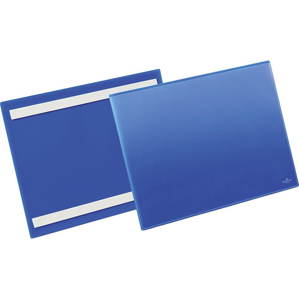 König Werbeanlagen Zeitungsständer DURABLE (A4), selbstklebend, 50/VE Kennzeichnungstasche, blau/transparent, 297x210mm