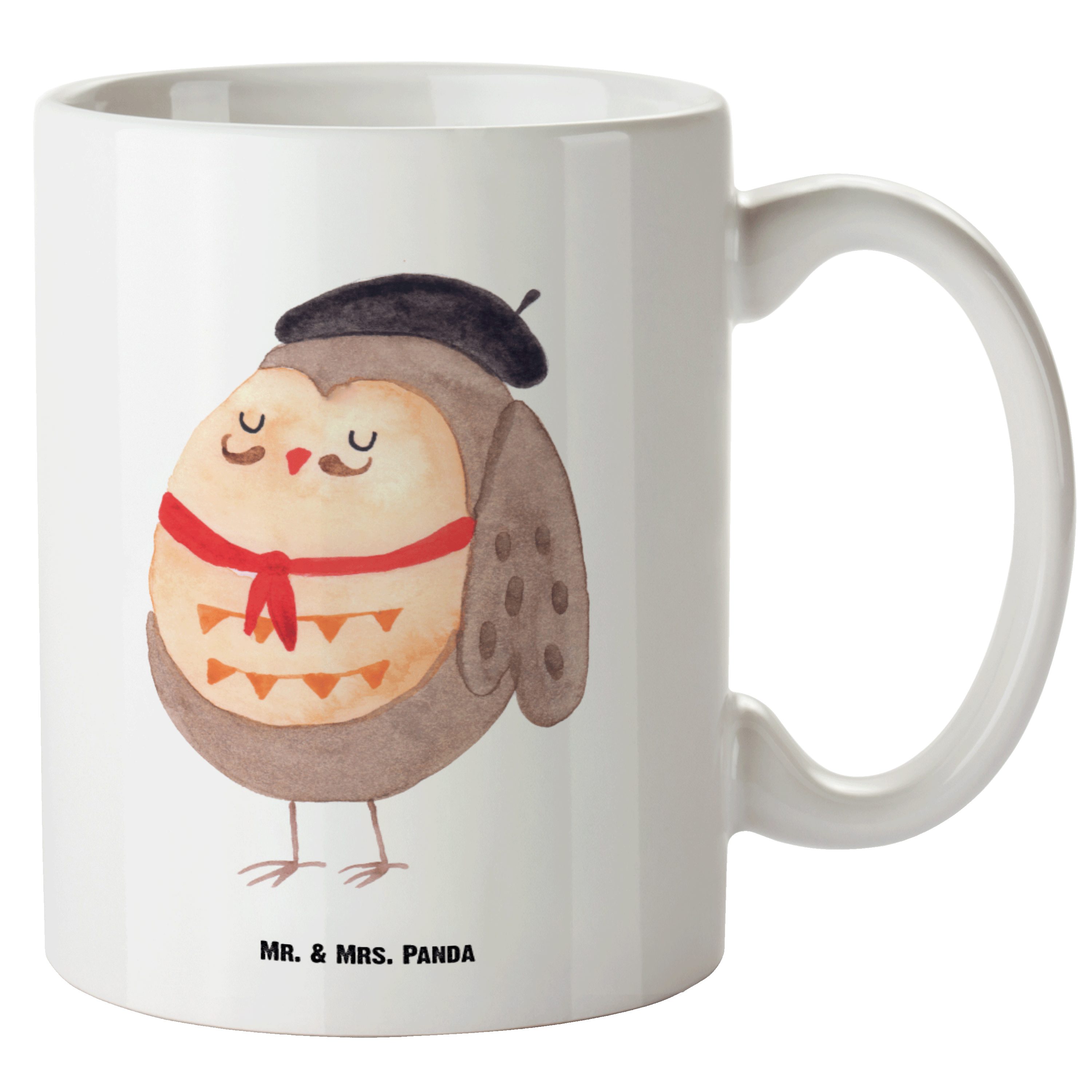 Mr. & Mrs. Panda Tasse Eule Französisch - Weiß - Geschenk, glücklich, Groß, hibou, Grosse Ka, XL Tasse Keramik