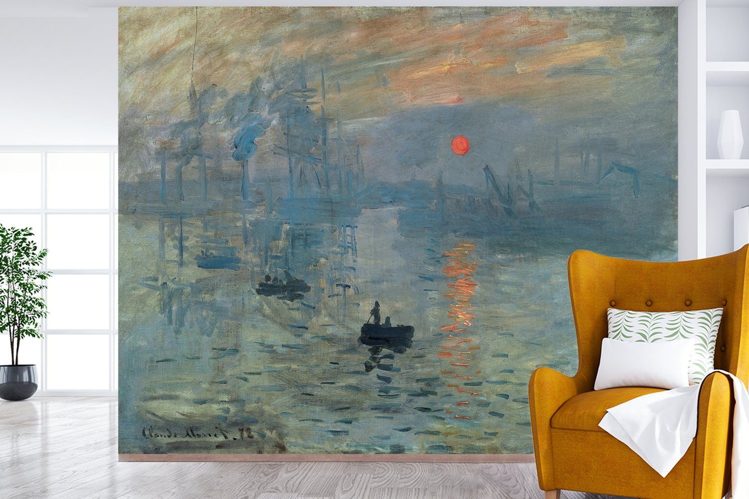 MuchoWow Fototapete Wohnzimmer, Matt, Claude Vinyl Sonne Tapete aufgehende bedruckt, für Gemälde - St), Montagefertig (5 Die Wandtapete Monet, von