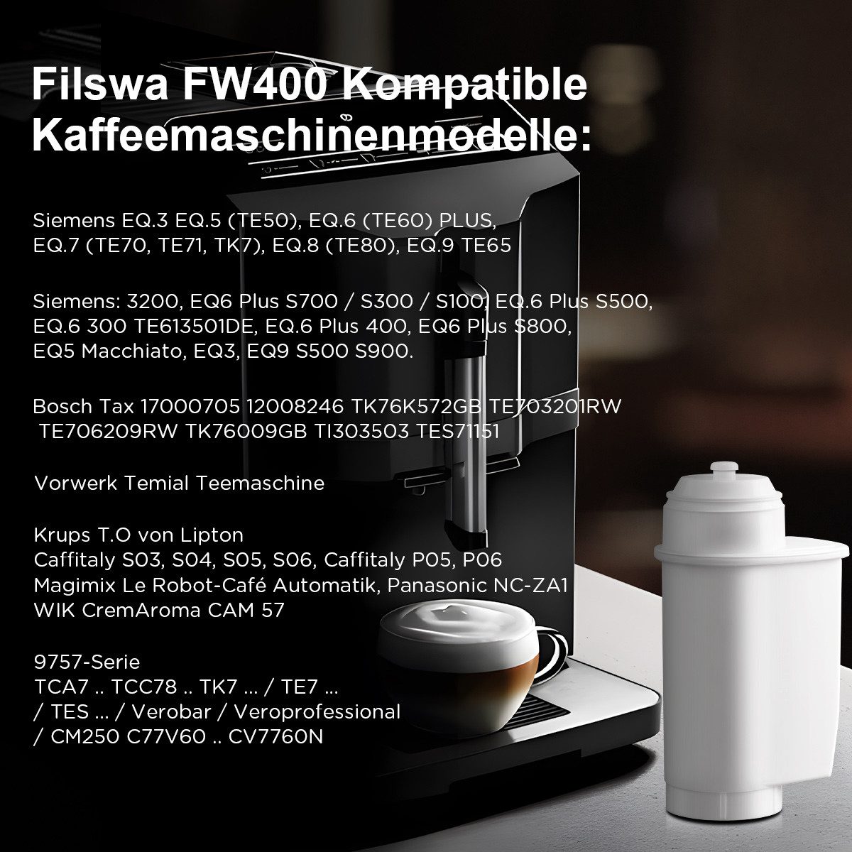 Filswa Ersatzfilter für Siemens EQ Series, EQ3/EQ6/EQ9, für Brita Intenza 575491,8 Stück, Zubehör für Siemens EQ Series und plus series, EQ3/5/6 Plus/7/8/9, Ers – Bild 4 von 5