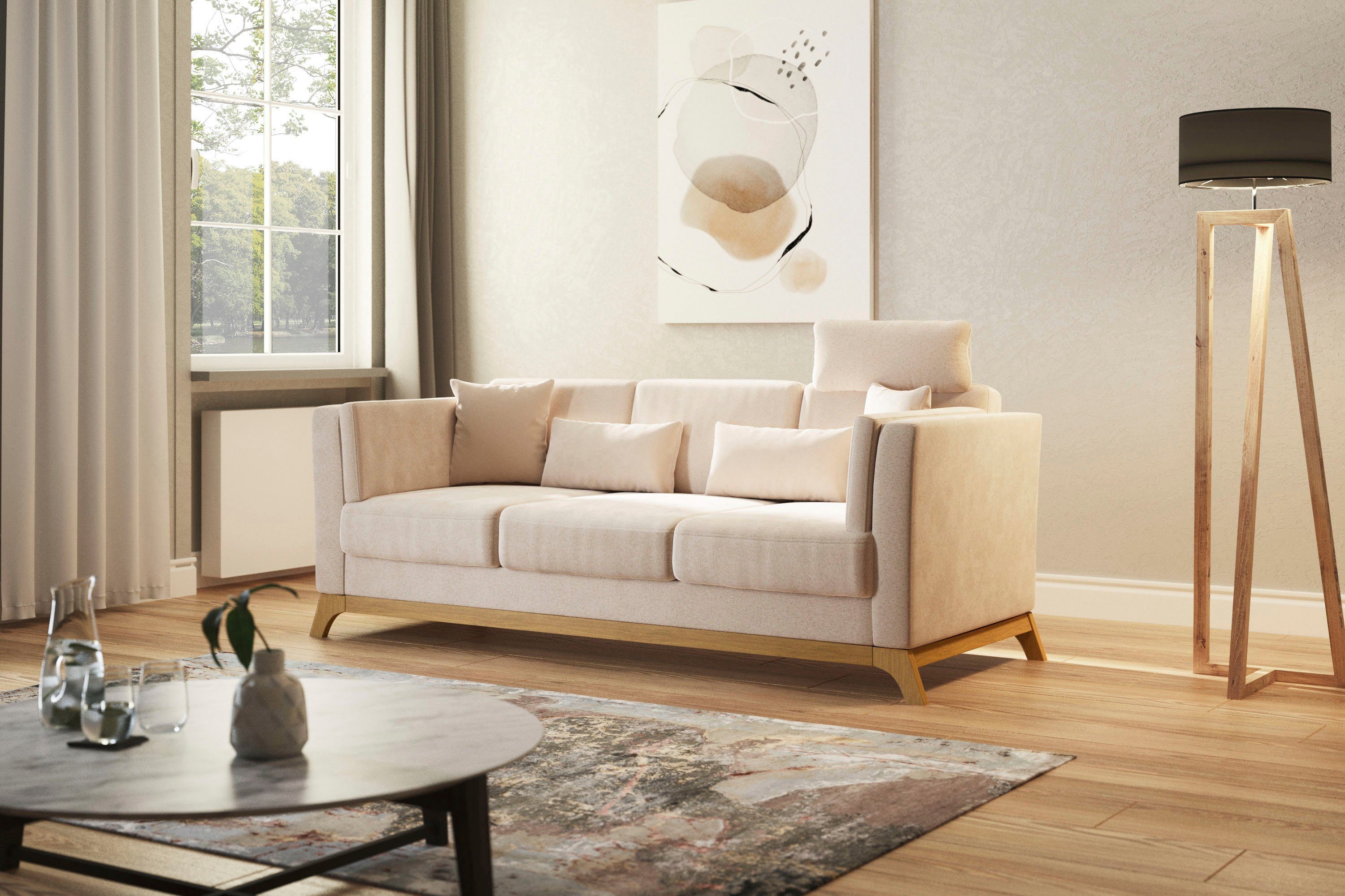 Home affaire 3-Sitzer Viva, mit Holzrahmen aus Eiche