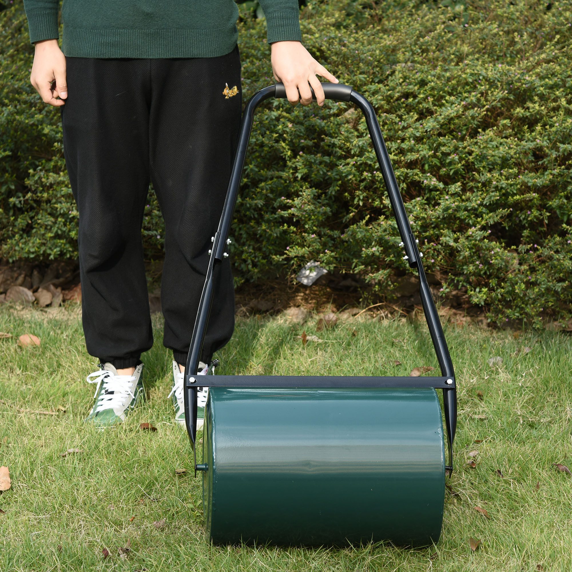 Outsunny Rasenwalze mit U-Griff 31 cm Durchmesser 30 cm Arbeitsbreit Metall Grün, 41 cm, Gartenwalze, 1-tlg., Gartenrolle,für Garten, Dunkelgrün