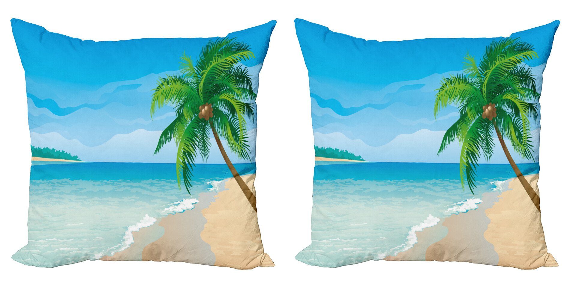 Kissenbezüge Modern Accent Doppelseitiger Digitaldruck, Abakuhaus (2 Stück), Grafik-Strand Palme Ruhe Ozean