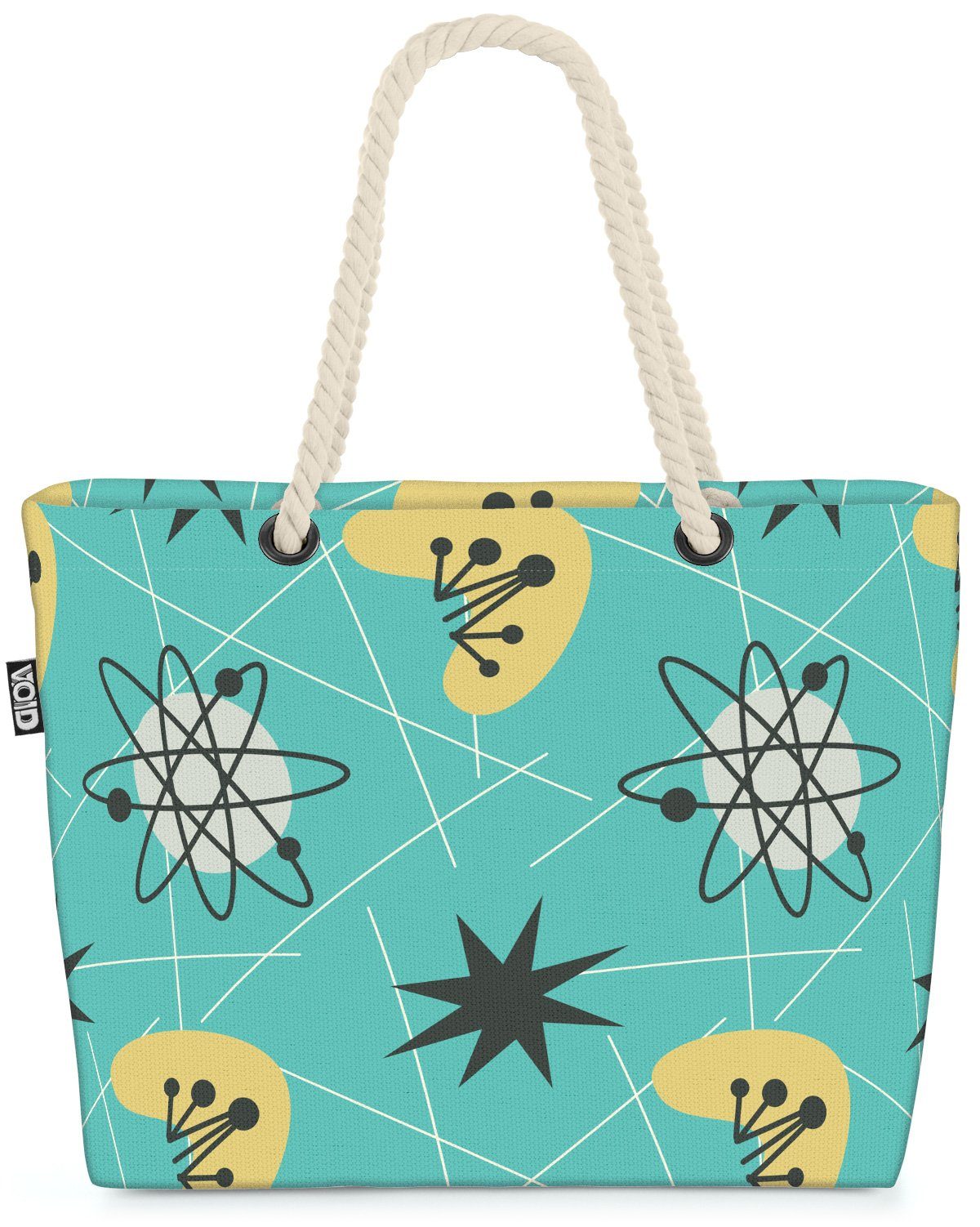 VOID Strandtasche (1-tlg), Design Retro gemustert Deko Retro Design Muster 70er Sterne Beige Woh