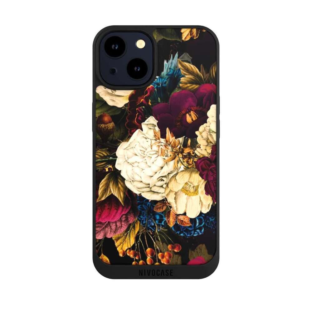 NIVOCASE Handyhülle Vintage Blumen Muster Dark Vintage Flowers, Apple iPhone 14 Handyhülle Hülle NIVOpure Case Schwarz