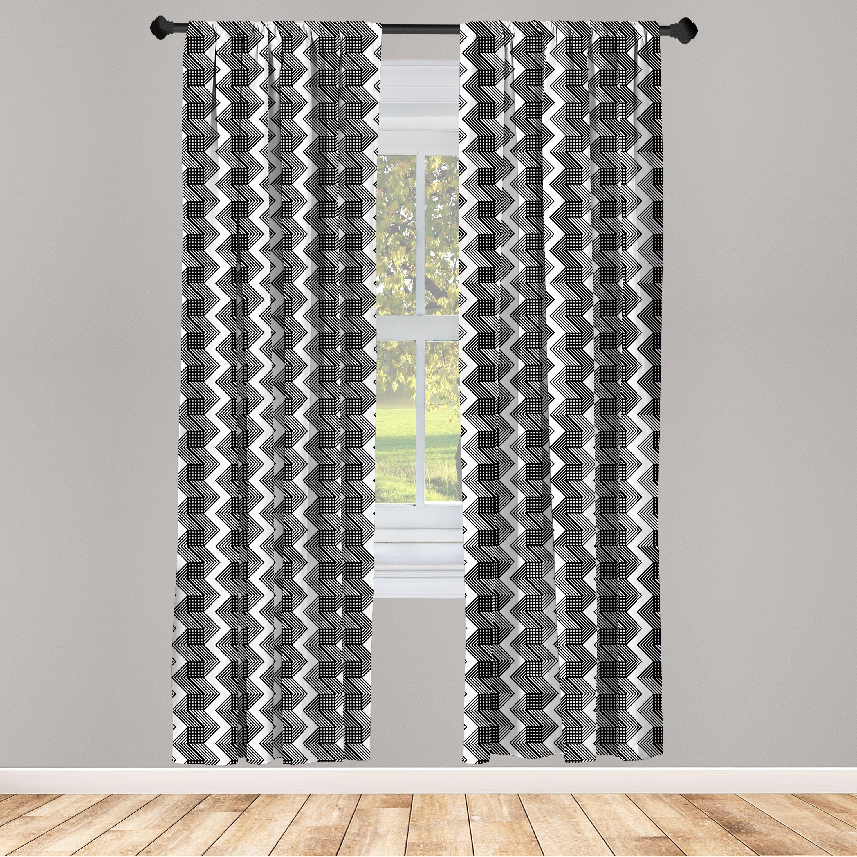 Gardine Vorhang für Abakuhaus, und Wohnzimmer Geometrisch Dekor, Cage Squares Schlafzimmer Microfaser, Zigzags