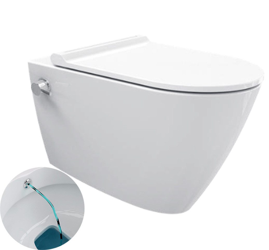 Dusch-WC ALESTA TAHARET Spülrandloses Hänge WC integr. Kalt Armatur mit Deckel