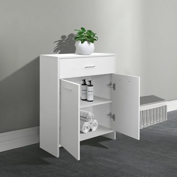 ML-DESIGN Badezimmerspiegelschrank Badkommode Kommode für Badezimmer Küchenschrank Weiß, 60x80x33cm Schublade 2 Türen viel Stauraum MDF-Holz
