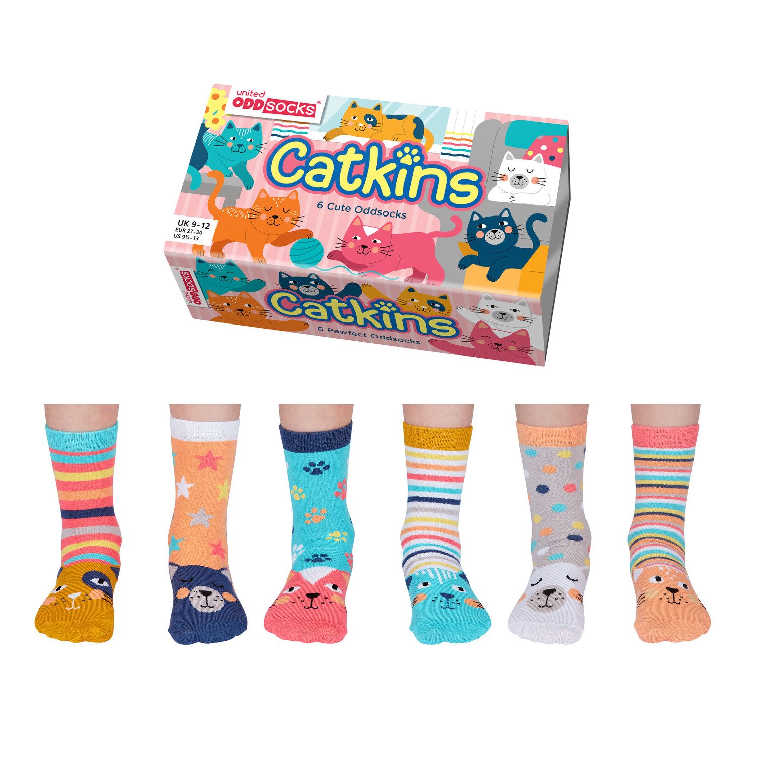 United Oddsocks Freizeitsocken Catkins Katzen Oddsocks Socken in 27-30 im 6er Set