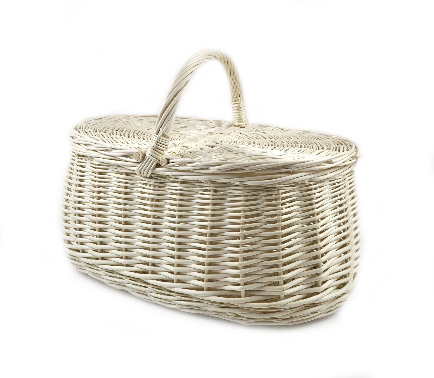 MyBer® Einkaufskorb Korb Weidenkorb Einkaufskorb Picknickkorb Stabiler Tragekorb mit 2 Deckeln aus Weide geflochten weiß