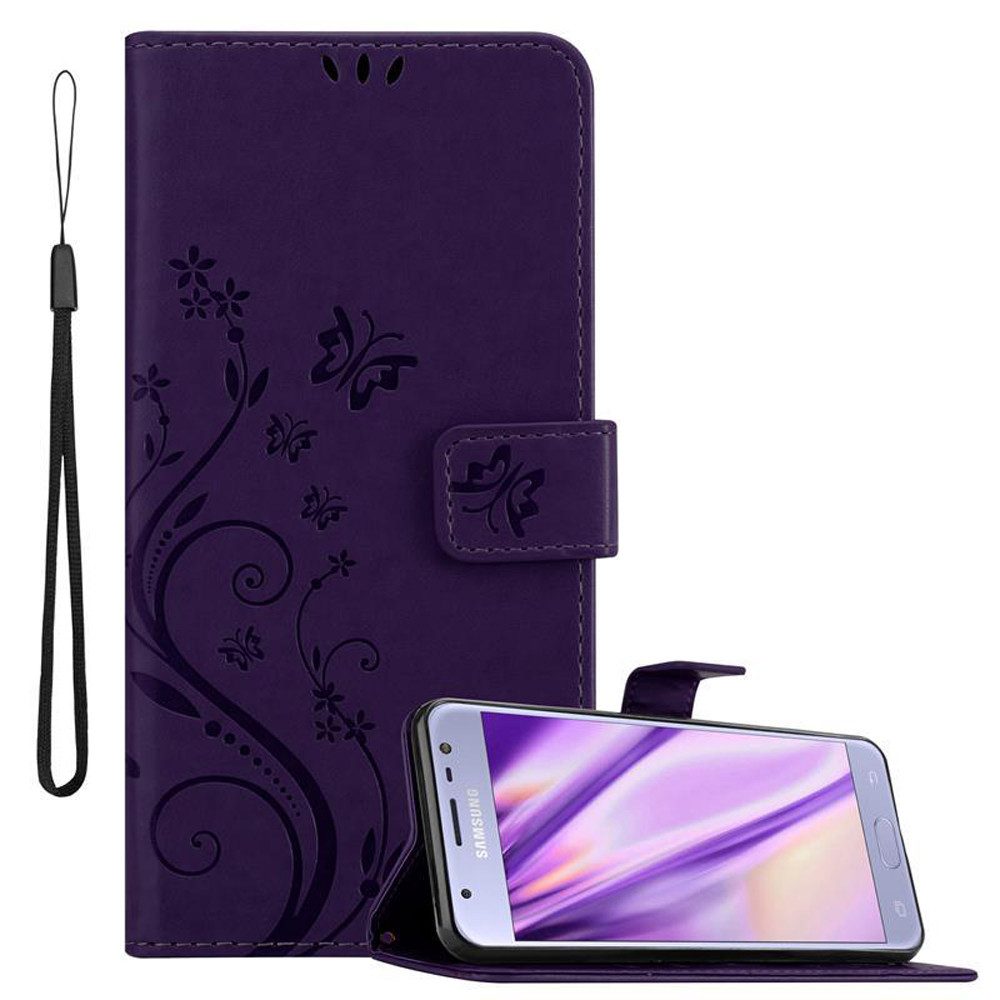 Cadorabo Handyhülle für Samsung Galaxy J3 2017 Hülle Samsung Galaxy J3 2017, Hülle Schutzhülle Blumen Flower mit Standfunktion Kartenfach Magnet