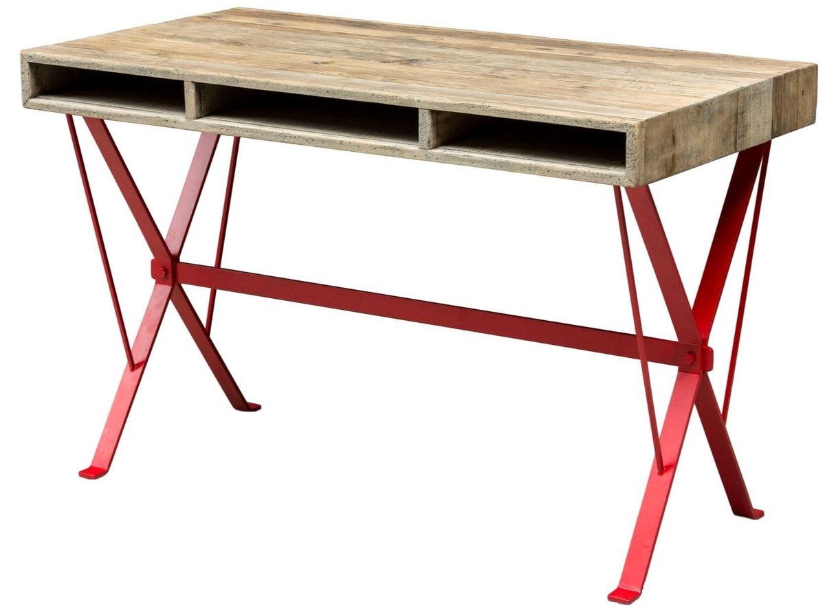 Casa Padrino Schreibtisch Designer Schreibtisch mit rot pulverbeschichteten Beinen 120 x 60 x H. 77 cm - Designer Büromöbel