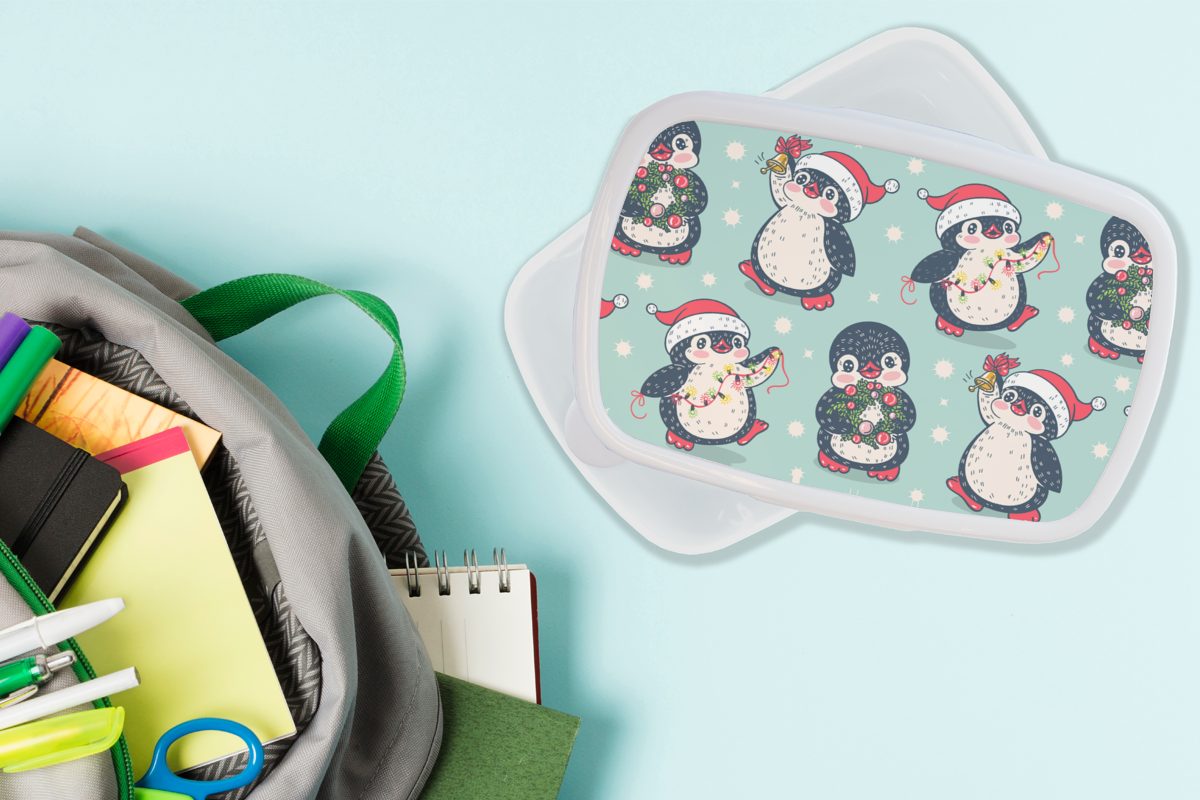 für Weihnachtskranz Lunchbox Brotbox Schnittmuster, und Lichterkette weiß für Pinguin Brotdose, (2-tlg), Kunststoff, Kinder Erwachsene, - - MuchoWow - und Jungs Mädchen