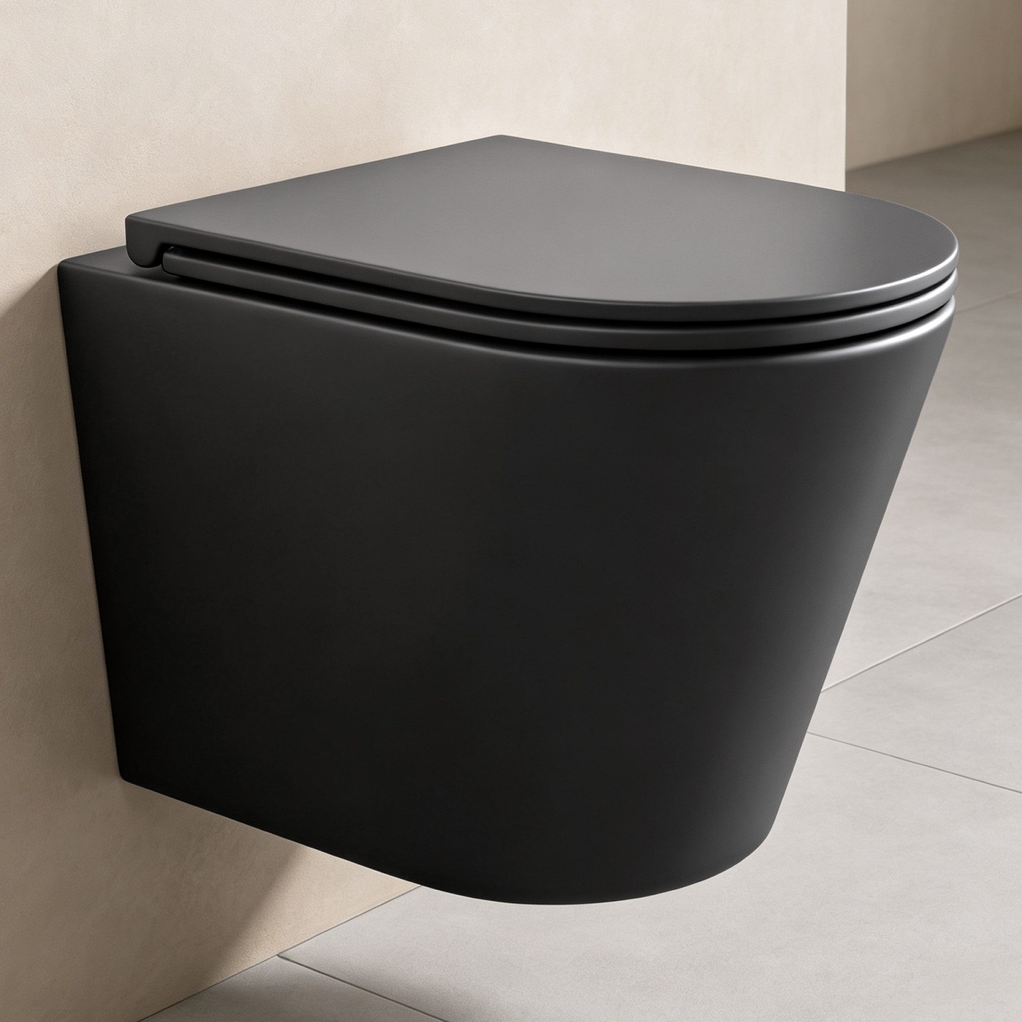 doporro Tiefspül-WC Hänge-WC Wand-WC Spülrandlos Softclose-Sitz aus Keramik wassersparend, wandhängend, inkl. SilentClose-Sitz mit Absenkautomatik, weiß/schwarz