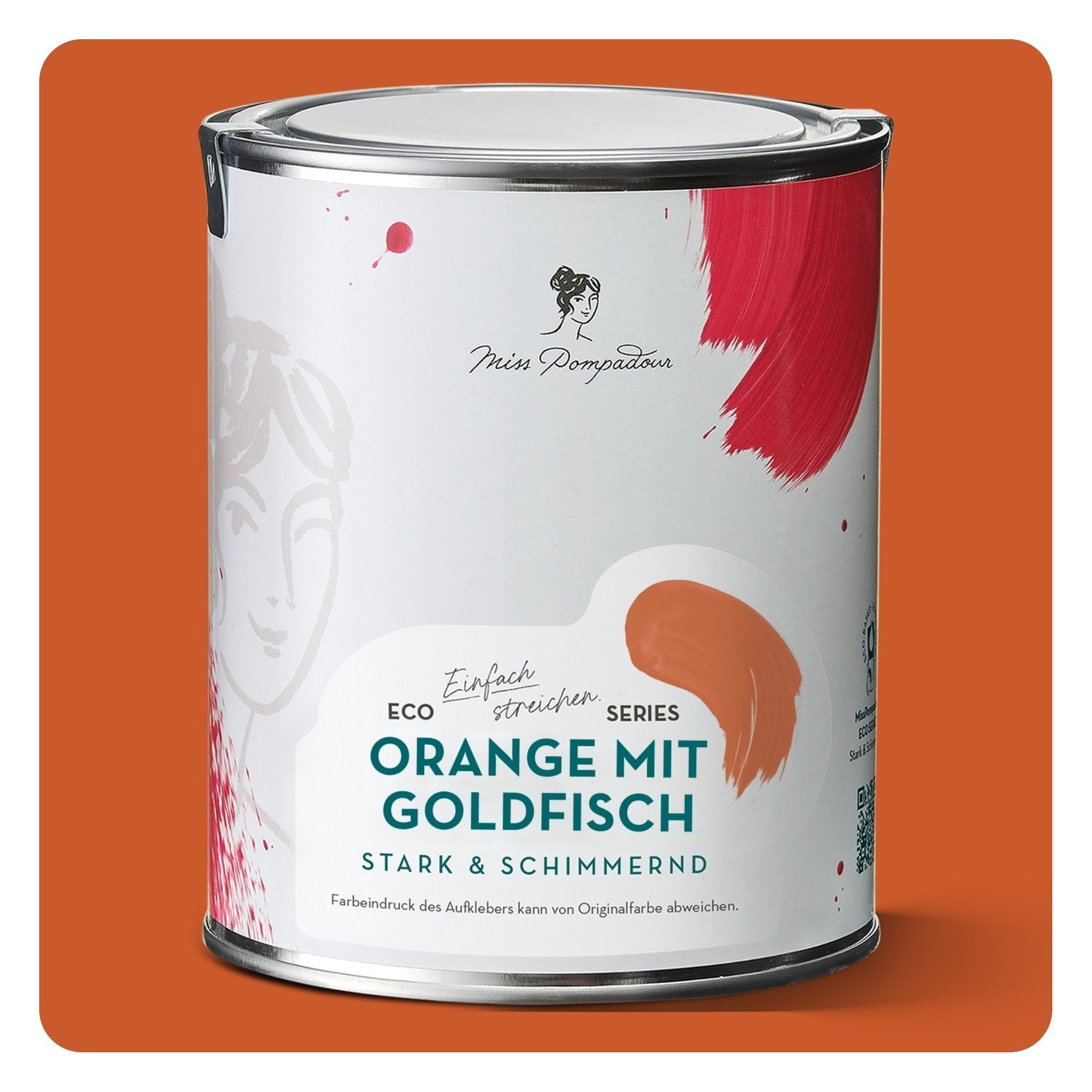 MissPompadour Holzlack Orange mit Goldfisch - seidenmatte Holzfarbe Innen & Außen 1L, hochdeckende Möbelfarbe ohne Schleifen - für Holz, Metall, Kunststoff