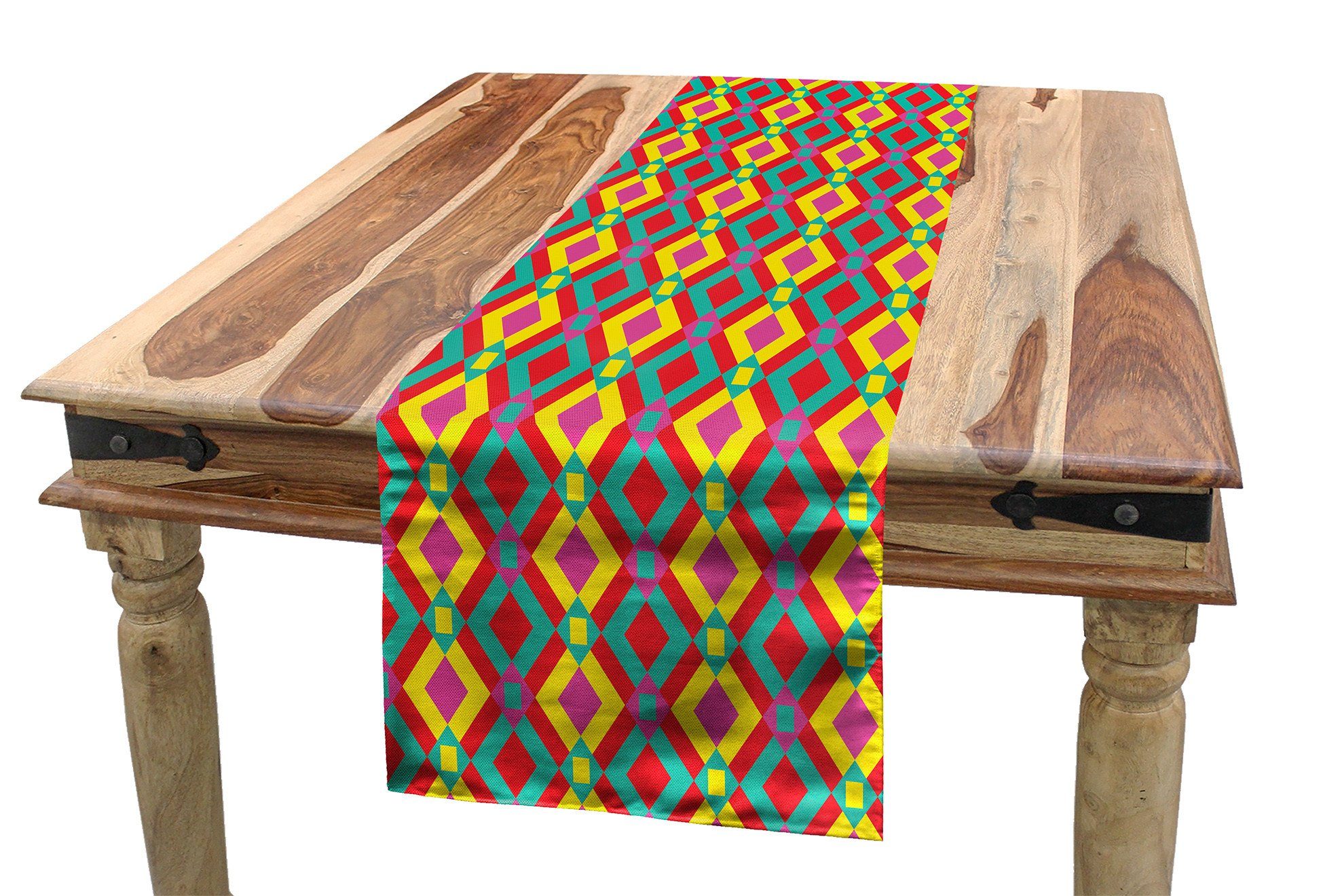 Abakuhaus Tischläufer Esszimmer Küche Rechteckiger Dekorativer Tischläufer, Geometrisch Einheimische Folk Motiv Grid