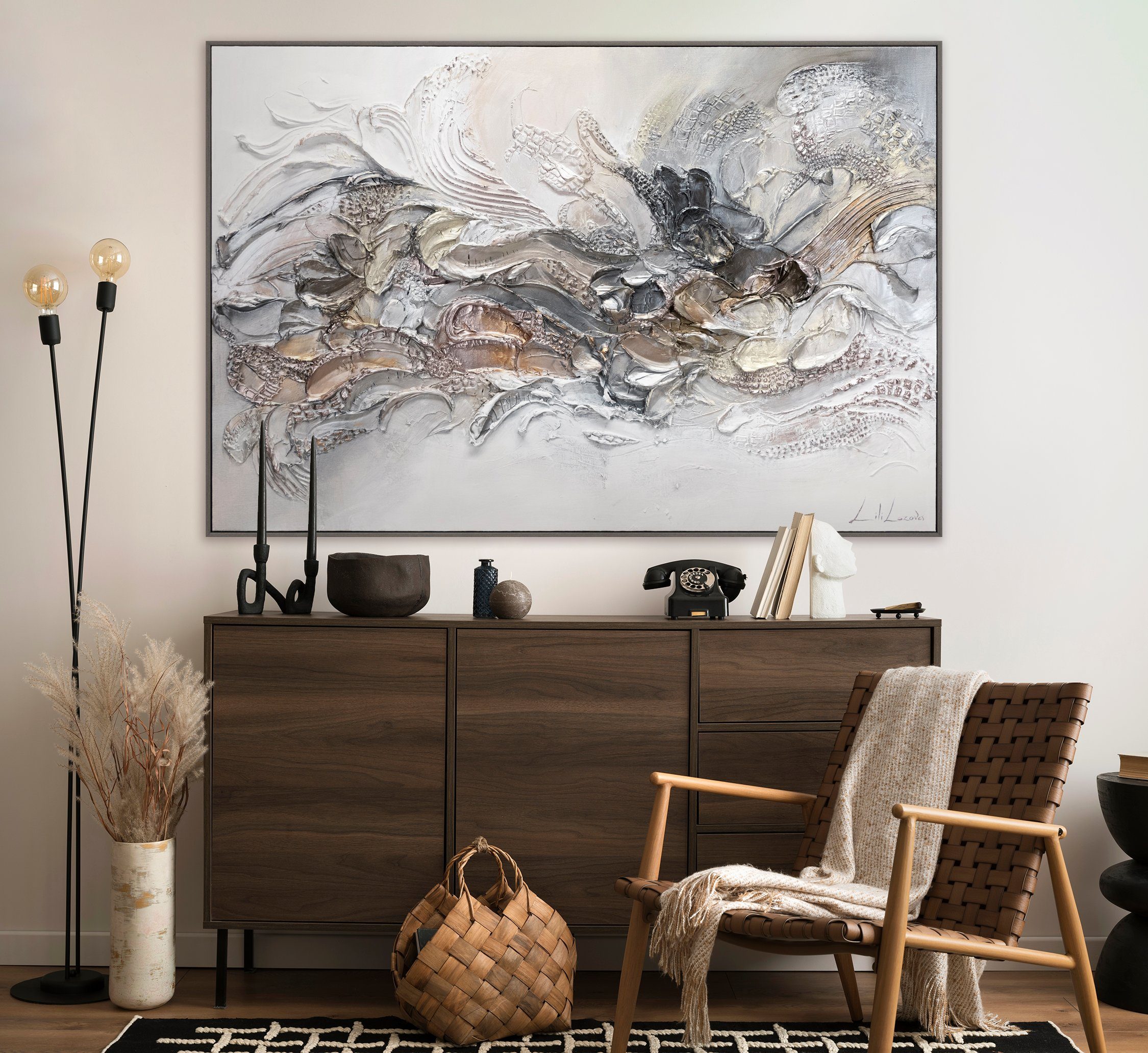 Gemälde mit YS-Art Abstraktion, Horizontales Handgemalt Abstrakt Bild Ewigkeit II, Rahmen Leinwand