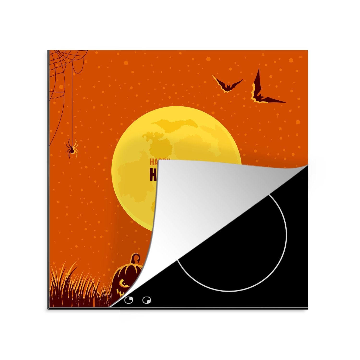 MuchoWow Herdblende-/Abdeckplatte Eine Illustration des Vollmonds an Halloween, Vinyl, (1 tlg), 78x78 cm, Ceranfeldabdeckung, Arbeitsplatte für küche
