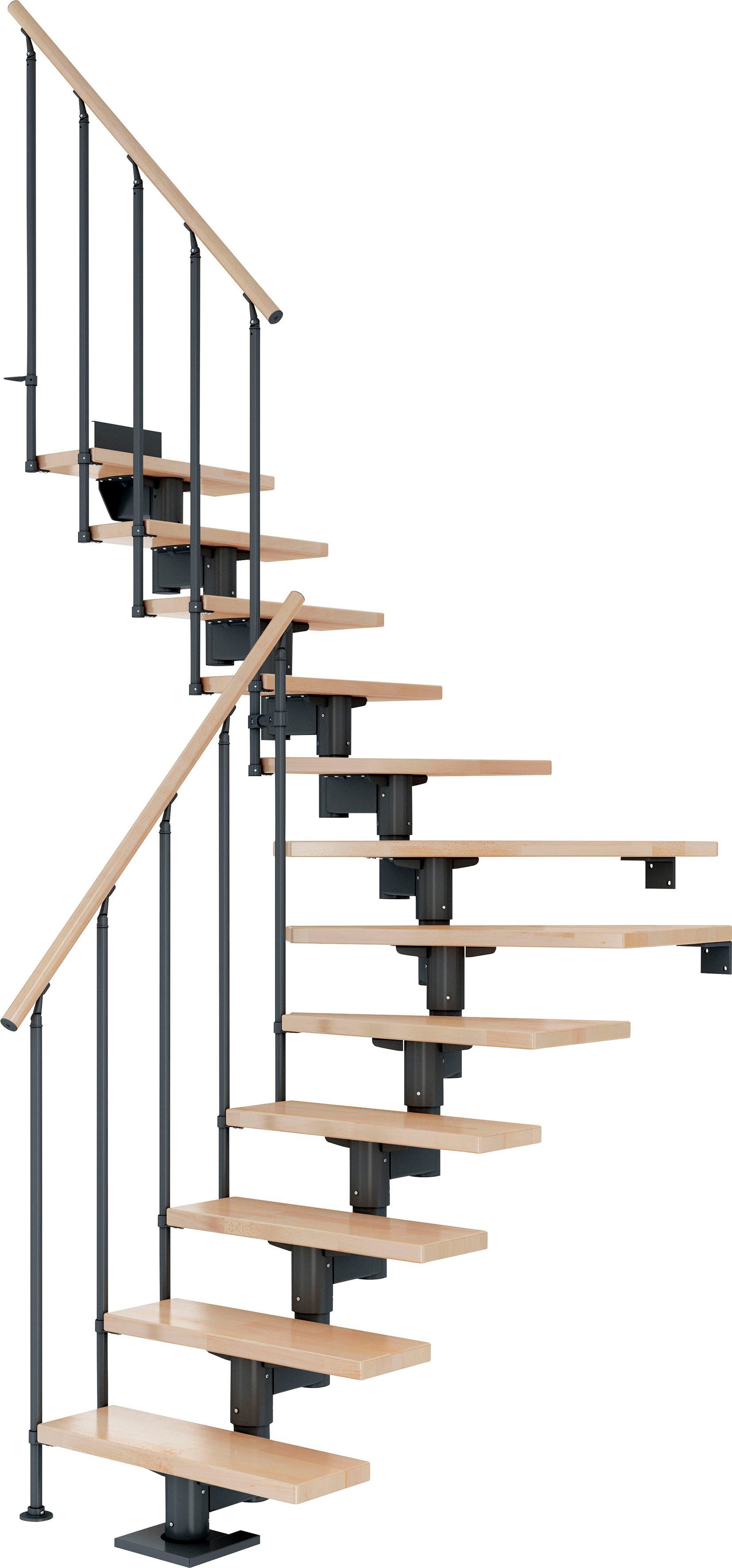 Dolle Mittelholmtreppe Cork, für Geschosshöhen bis 270 cm, Stufen offen, Buche/Metall