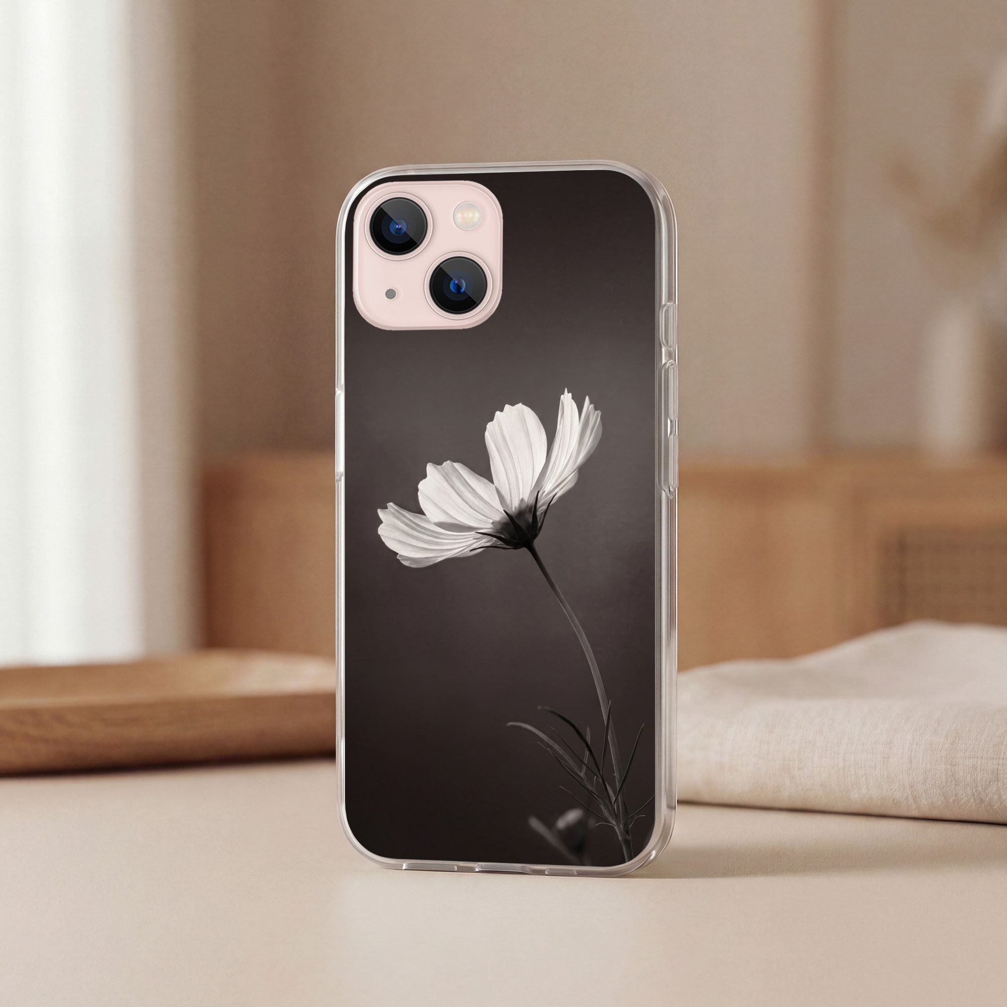 MuchoWow Handyhülle für Apple iPhone 13 mini Blume - Minimalistisch - Schwarz - Weiß, Smartphone-Bumper, Print, Handy Schutzhülle Dünn