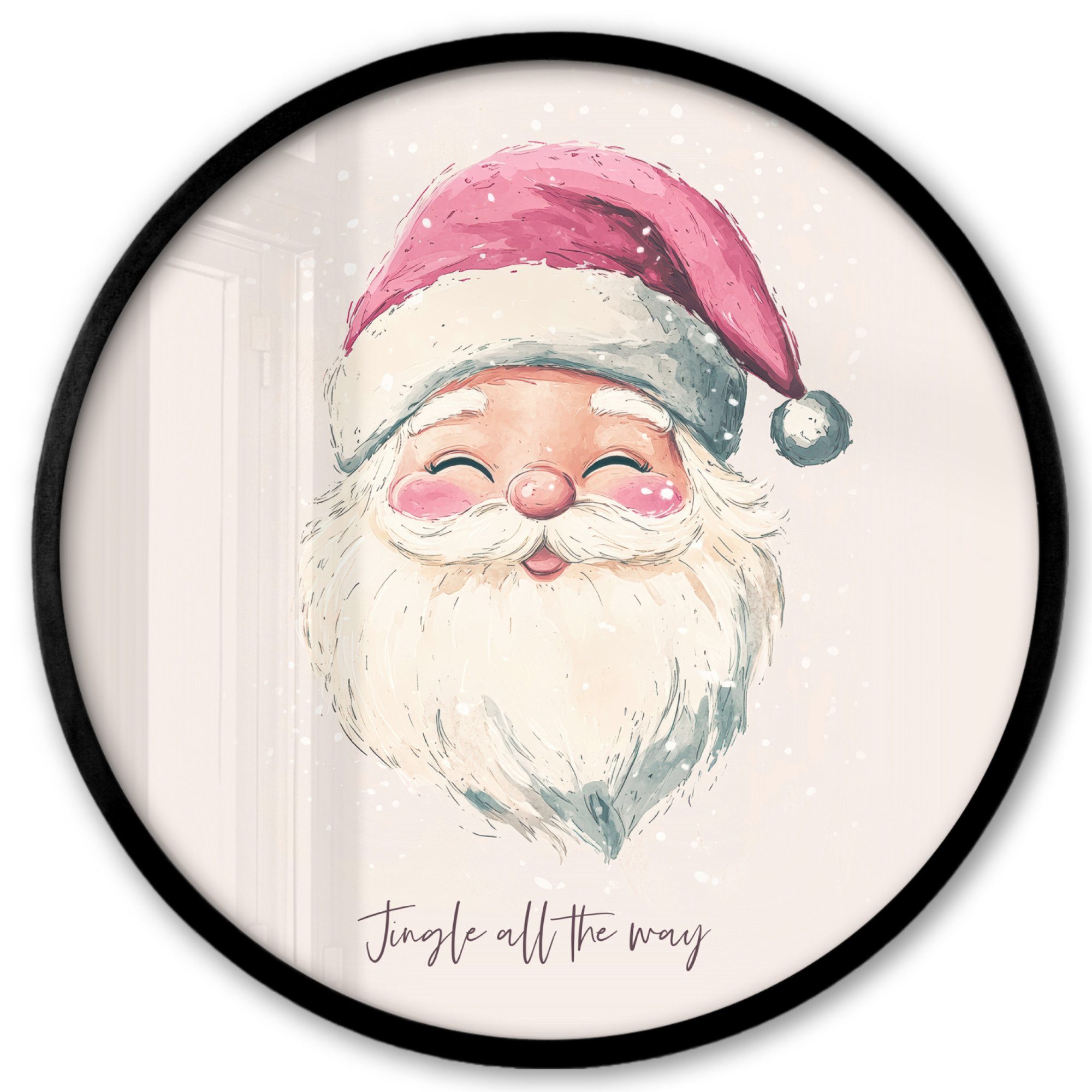 MuchoWow Плакат Rund - Weihnachtsmann - Weihnachten - Zitat - Beige, (1 St), Runde Wandbilder, Deko für Wohnzimmer und Schlafzimmer, 40x40 cm
