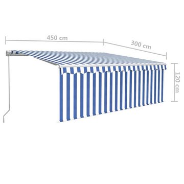 furnicato Markise Manuell Einziehbar mit Rollo 4,5x3 m Blau & Weiß