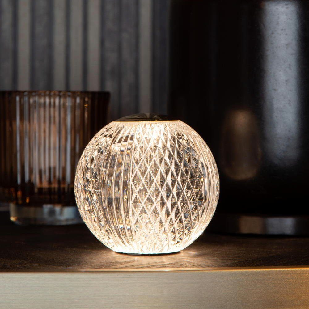 LED Tischleuchte Beistelllampe Nachttischlampe Wohnzimmerleuchte  Kristallleuchte mit Touchdimmer, Akku USB Kabel, warmweiß-kaltweiß, H 26cm