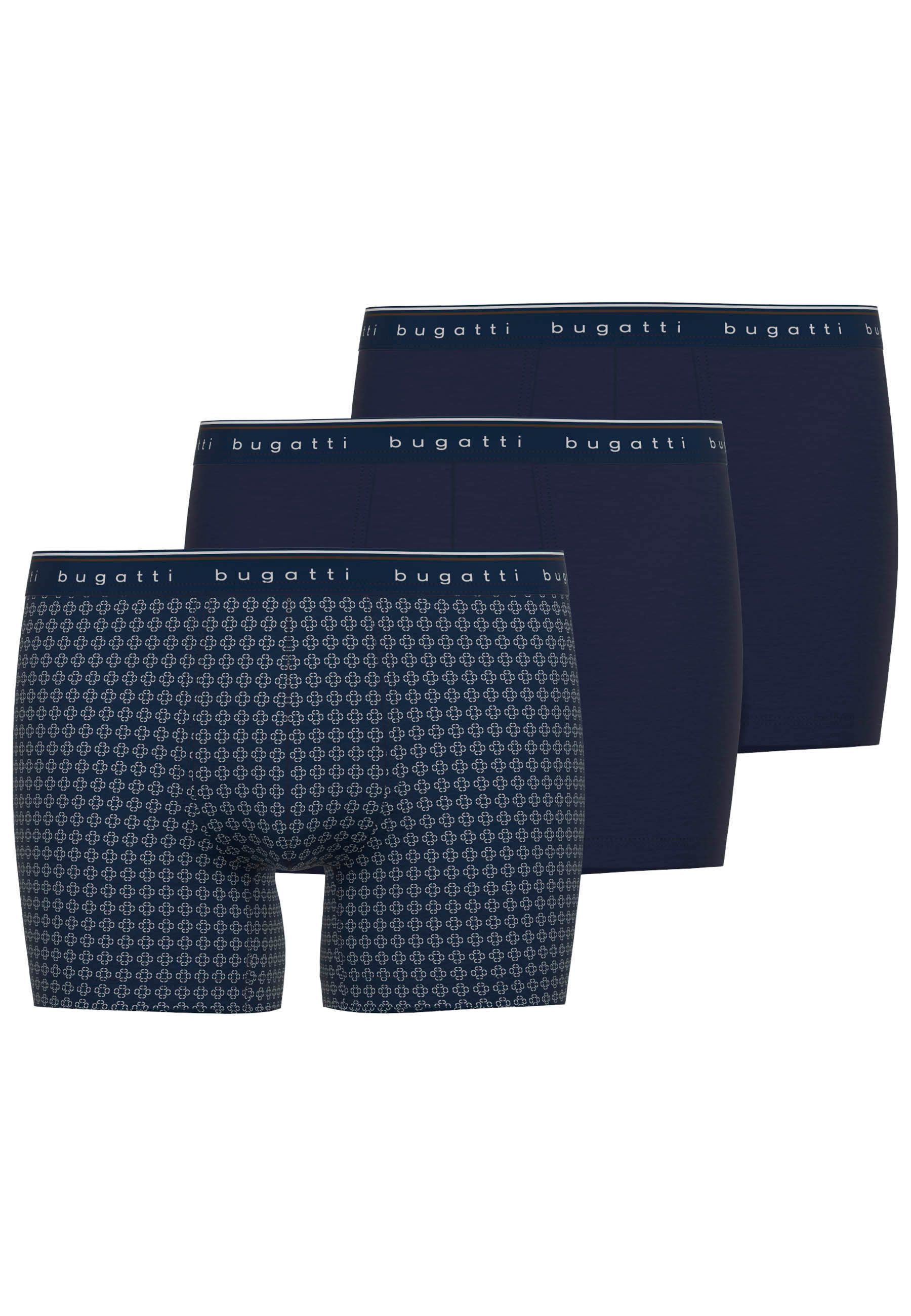 Boxershorts BUGATTI Herren Long-Pants blau bedruckt 3er Pack