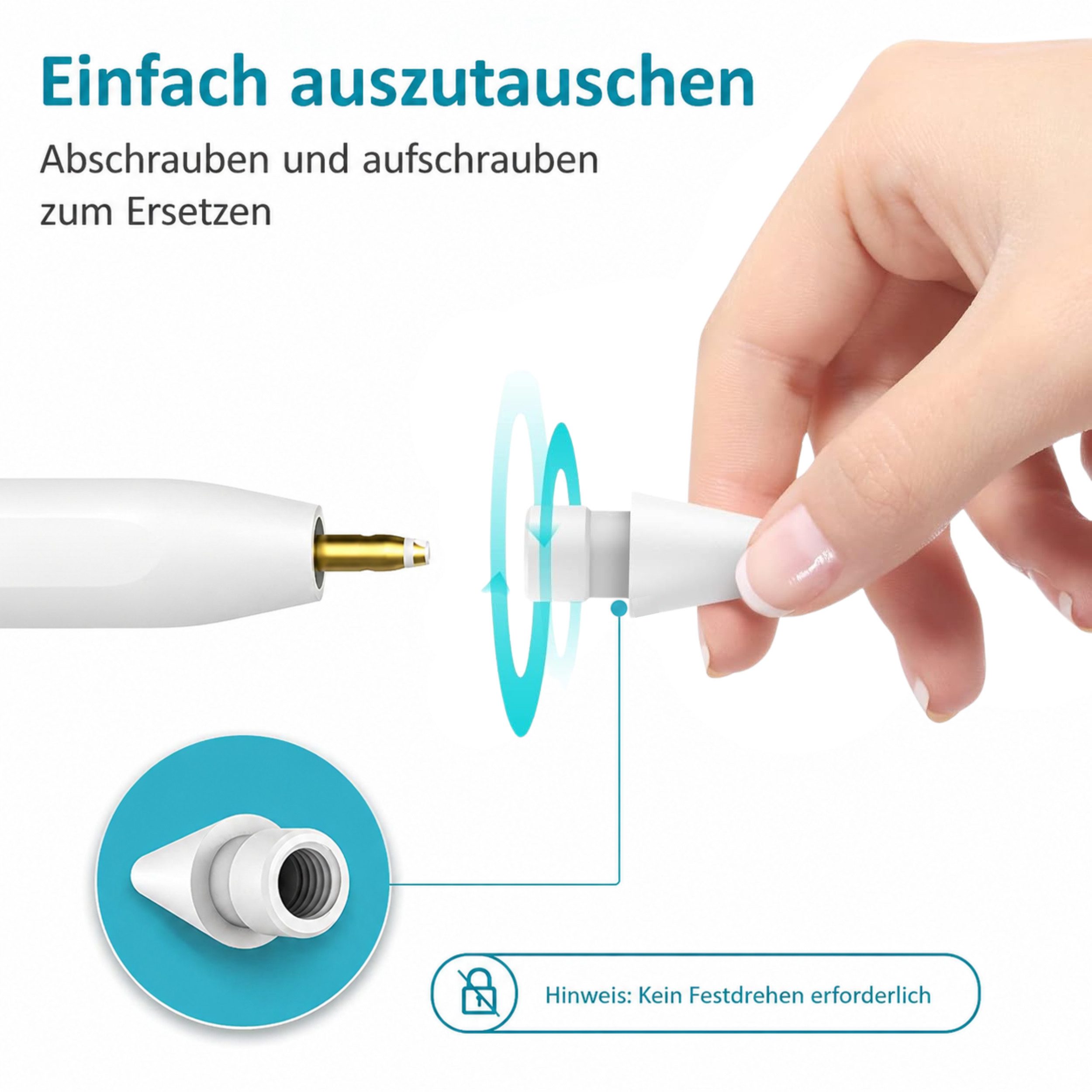 S&T Design Eingabestift Spitze für Apple Pencil 1 Gen. / 2 Gen. / Pro und USB-C Ersatzspitzen (Packung, 4-St., Hochempfindlich) POM Ersatz-Apple-Stiftspitzen iP – Bild 5 von 5