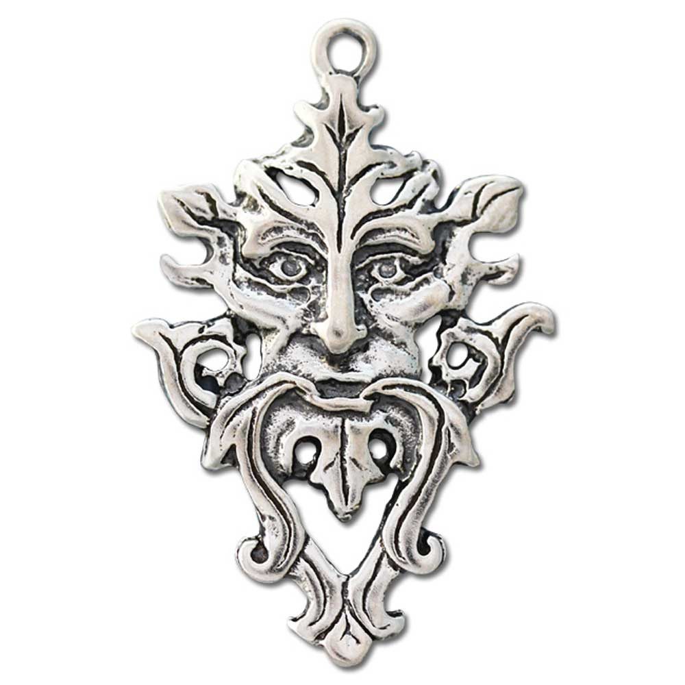 Kettenanhänger Green Man Schmuck Anhänger versilbert mit Kette Satinbeutel 22 x 35 mm