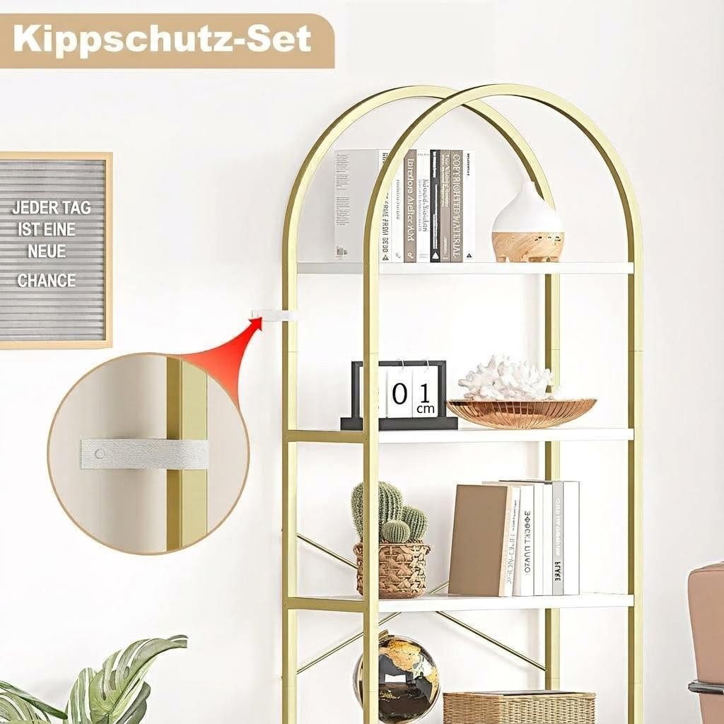 GarveeMore Bücherregal Standregal mit 5 Ebenen,gewölbt Display Racks,180x60x28cm, mit Kippschutz,für Schlafzimmer,Wohnzimmer,Home Office – Bild 4 von 5