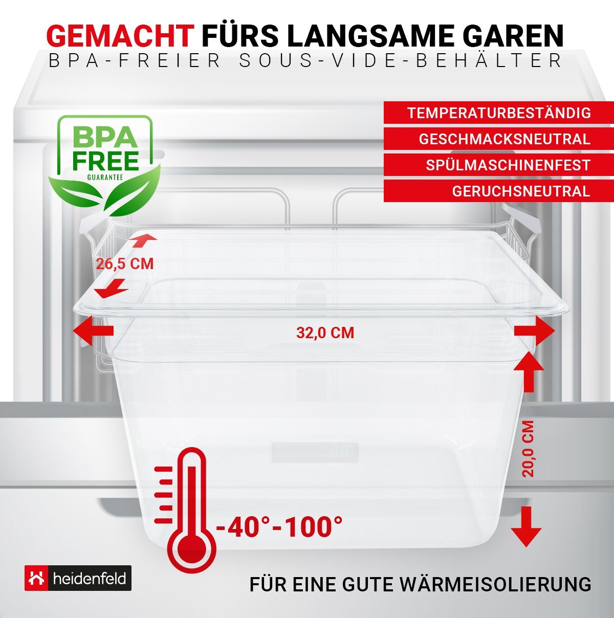 Stick - für Sous-Vide Wasserbad Qualitätsmarke Garer Sous-Vide Garer Zubehör Heidenfeld - Sous - SVB11 Deutsche 11l, Behälter Vide Stick Volumen Sous-Vide