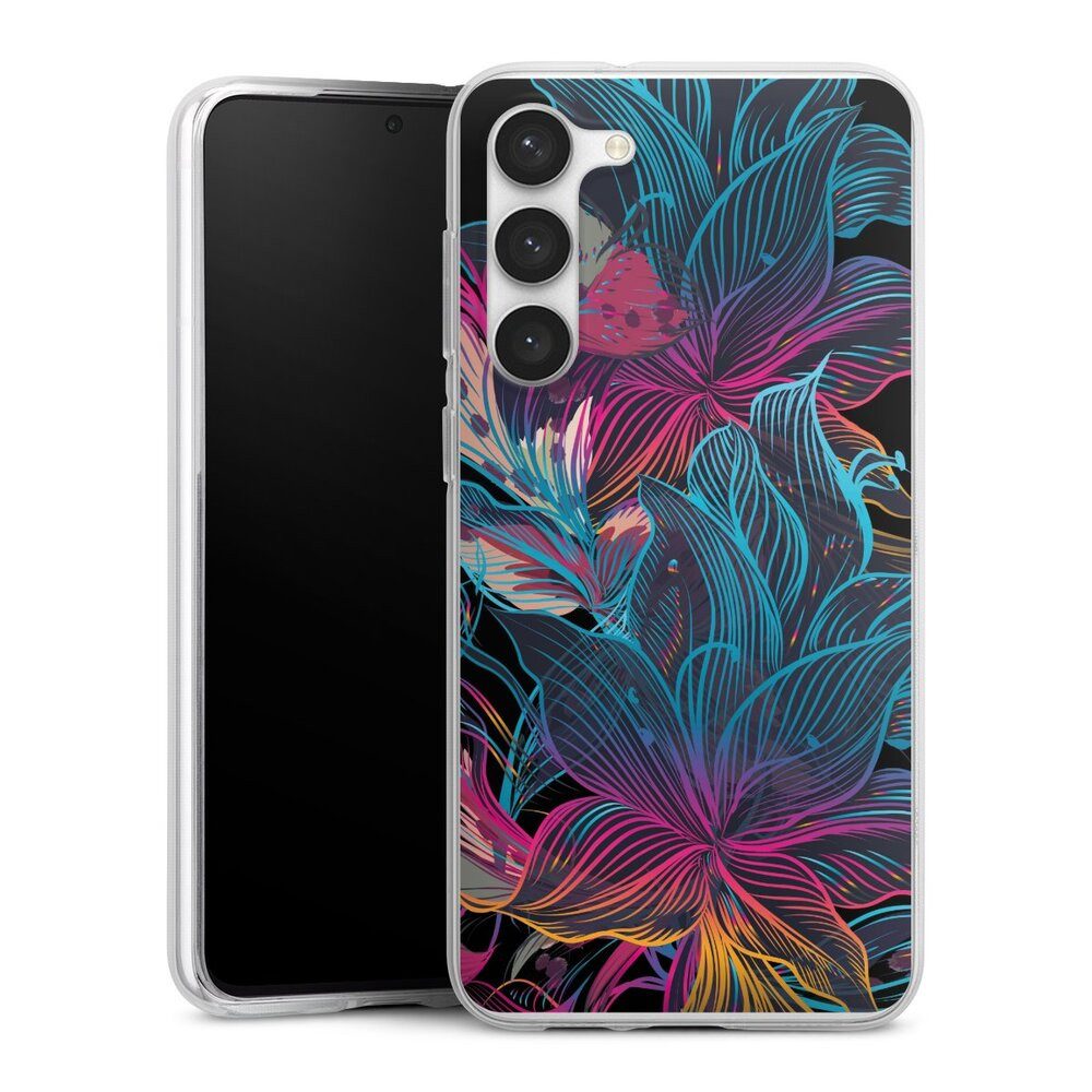 DeinDesign Handyhülle Neon Blumen bunt Neon Flower Power, Samsung Galaxy S23+ Silikon Hülle Bumper Case Handy Schutzhülle