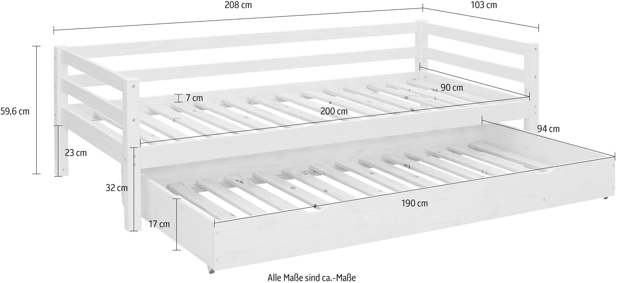 Lüttenhütt Jugendzimmer-Set Alpi, mit 2. platzsparend und Schreibtisch Liegefläche (Spar-Set, 2-St), Daybed Stauraum, mit gebeizt/gewachst